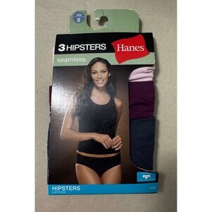 Hanes Womens Seamless Hipsters Underwear 3 Pack Size 8 Light Pink Plum Navy Blue